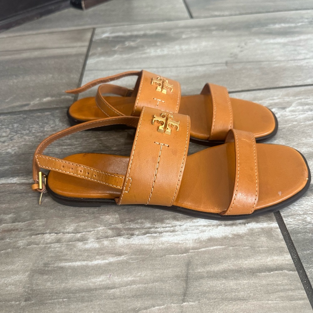 Tory Burch Tan Leather Sandals with Gold Details